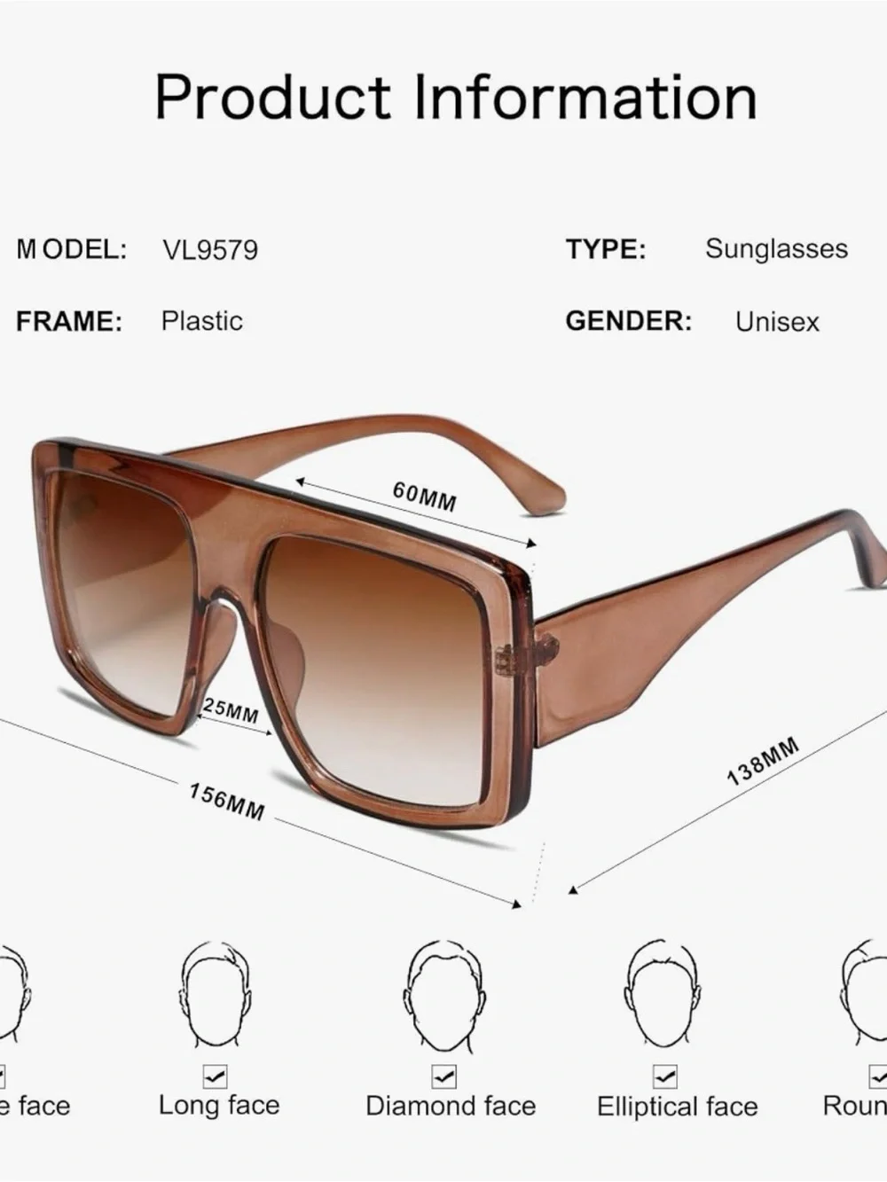 NEW Chunky Brown Sunglasses - Oversized Retro Shield